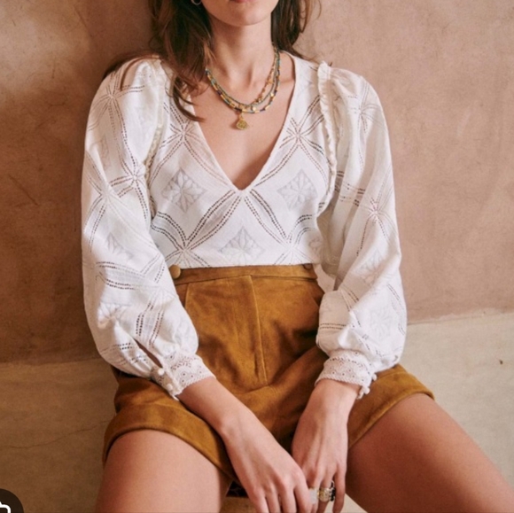 Sezane Tops - Sezane Lauren puff sleeve lace blouse in Ecru size 2